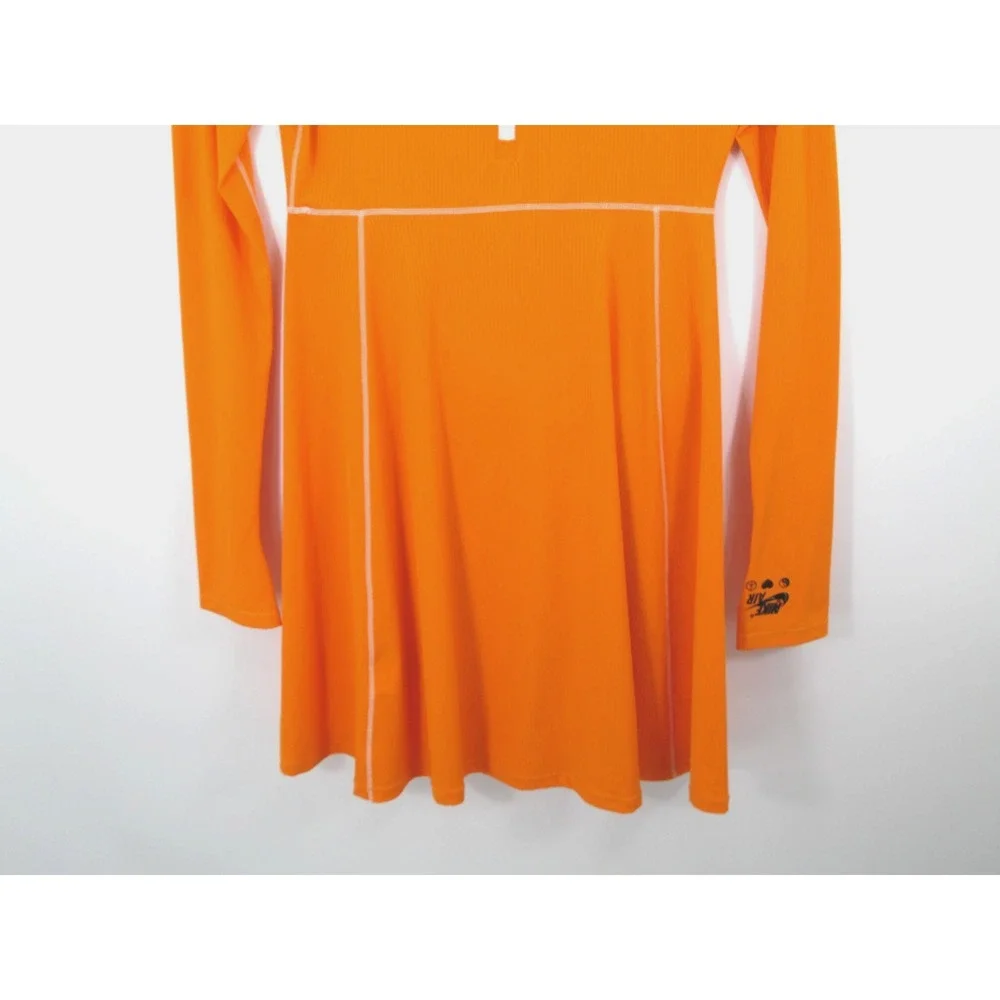 NIKE Women Small Orange Ribbed Midi Athletic Dress 1/4 Zip Tennis Golf LS